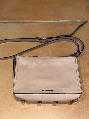 Rebecca Minkoff Regan leather crossbody bag tan/neutral pink/peach with silver